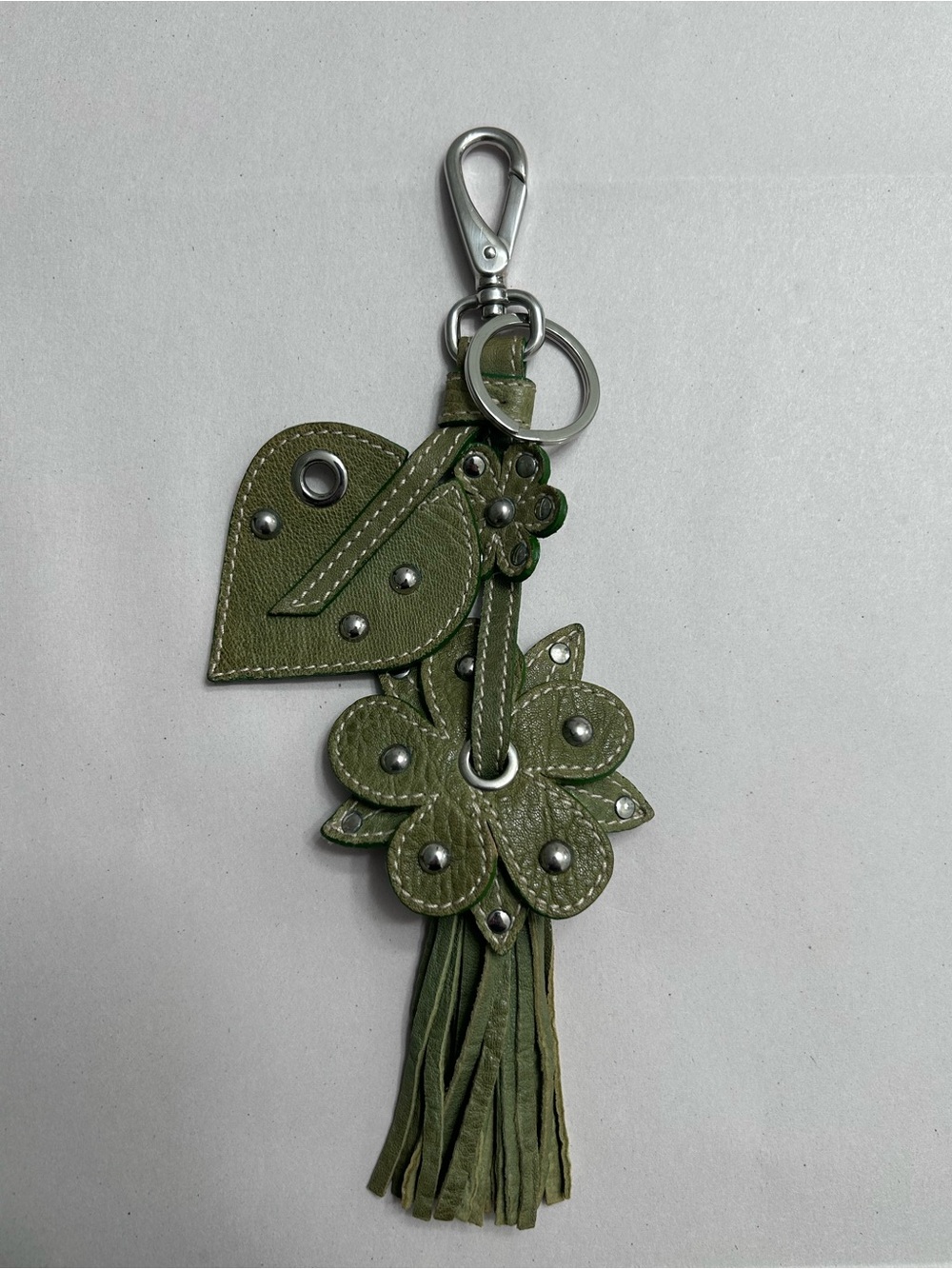 MIU MIU Green Leather Flower Fringe Tassel Charm